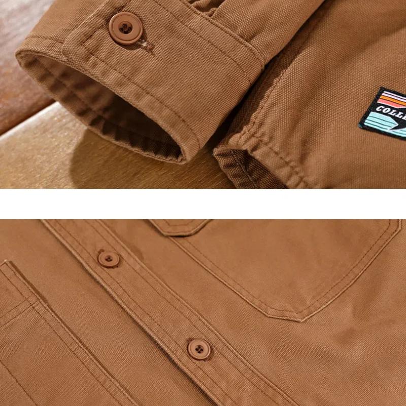 Японский стиль рабочая одежда хлопковые мужские рубашки весна/осень повседневная рубашка с длинным рукавом уличная одежда двойной карман свободный топ на пуговицах