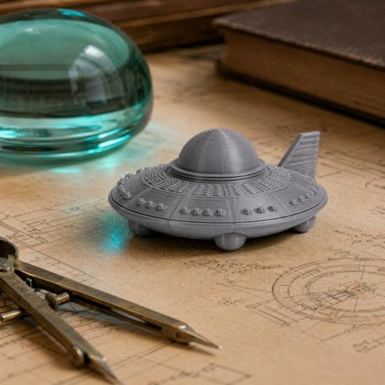 yangyizhi 3D Printed UFO Model Figurine, Sci-Fi Spacecraft Decor, One-Piece Craft with Clear Texture, Mini Ornament for Desk Display Cabinet