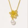 WUIHA Vintage 100% 925 Sterling Silver Lab Sapphire Pearl High Carbon Diamonds Gemstone Flower Pendant Necklace Fine Jewelry