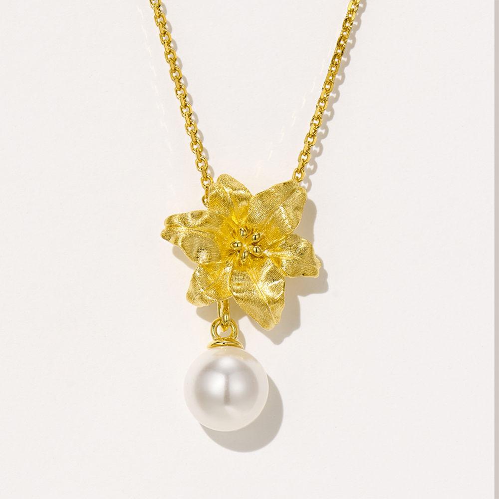 WUIHA Vintage 100% 925 Sterling Silver Lab Sapphire Pearl High Carbon Diamonds Gemstone Flower Pendant Necklace Fine Jewelry