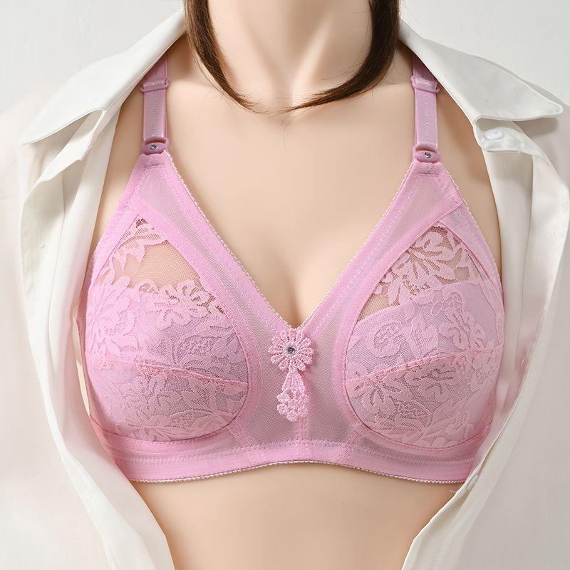 Middle Aged and Elderly Women's Underwear In Large Size Four Seasons Full Cup No Steel Rim Bra Gather and Collect Secondary Breast Bra