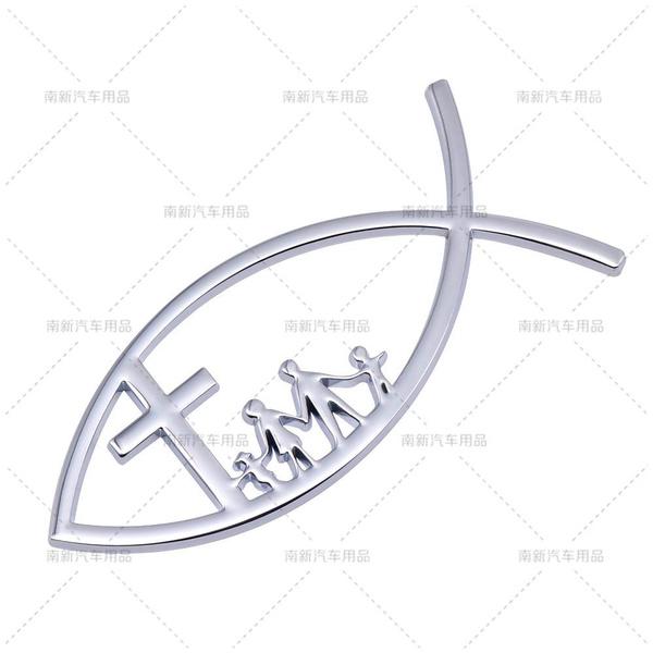 2pcs/lot 3D Metal Jesus Fish Car Emblem Auto Badge Rear Trunk NamePlate Stickers Side Fender Decal