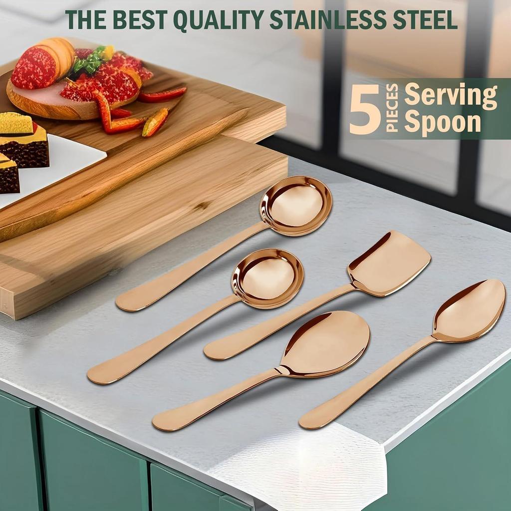 Набор из 5 сервировочных ложек из нержавеющей стали для обеденного стола/кухни, тяжелая толщина 1,8 мм