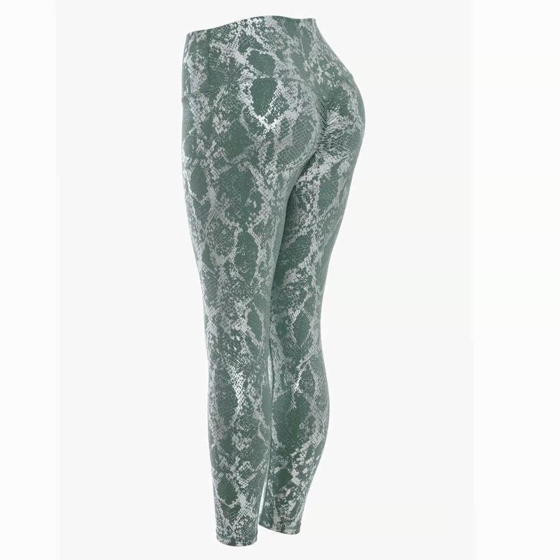 Tight Elastic Bronzing Yoga Pants Fashion Wind Cross-Border Snake Pattern Peach Hip Fitness Pants High Waist Slimming Sports Pants