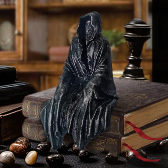 Grim Reaper Figurine Gothic Black Robe Death Resin Statue Sculpture Home Office Desktop Bookshelf Decoration Ornament Halloween Festival Gift