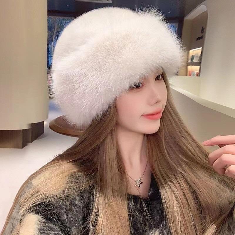 Winter New Plush Imitation Fox Bucket Hat Cold-proof Thickened Hat Imitation Leather Mongolian Warm Ear Protector Basin Hat