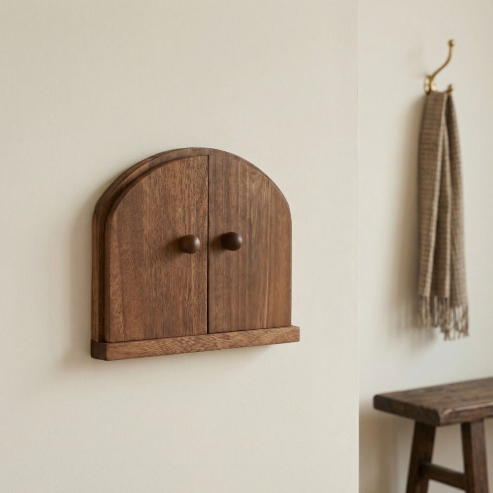 Rustic Style Solid Wood Switch Cover Double Door Design Switch Protector Living Room