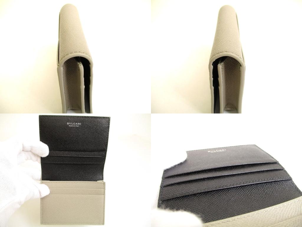 Оригинальный бизнес-кейс/визитница BVLGARI из светло-серой зернистой телячьей кожи #a998   Открытая коробка