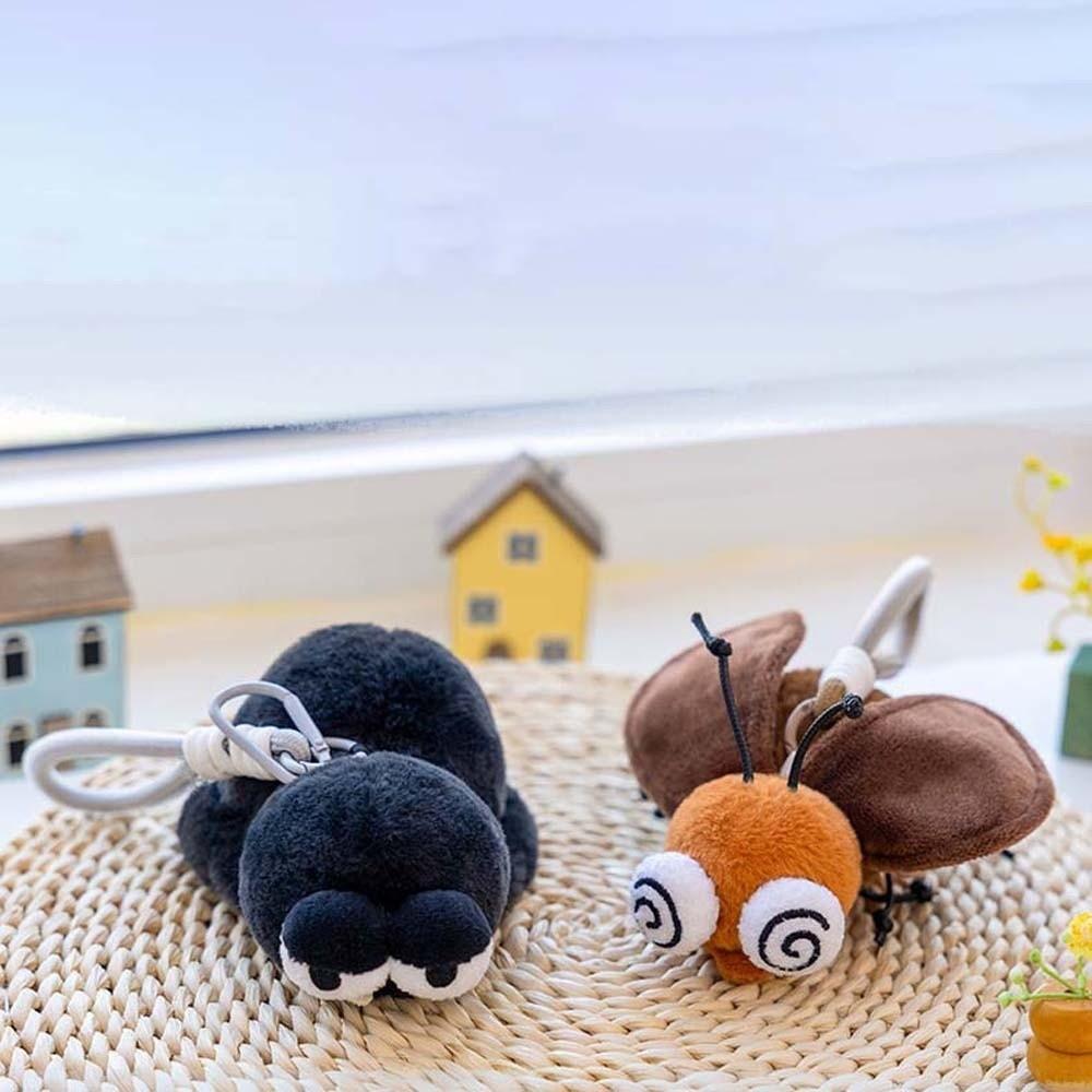 Ladybug Plush Insects Key Ring Cartoon Cockroach Key Chain Cute Moth Fly Pendant for Gifts