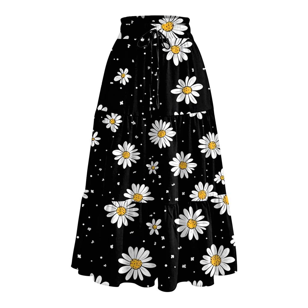 Women's Flowy Flared Ruffle Hem A Line Maxi Skirts Elastic Waist Elegant Tiered Layer Boho Long Skirts