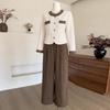 Women's Elegant Tweed Pearl-Embellished Set
