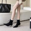 2025 autumn and winter new European and American pointed head thin heel high heel temperament French fashion sexy beautiful suede women's short boots