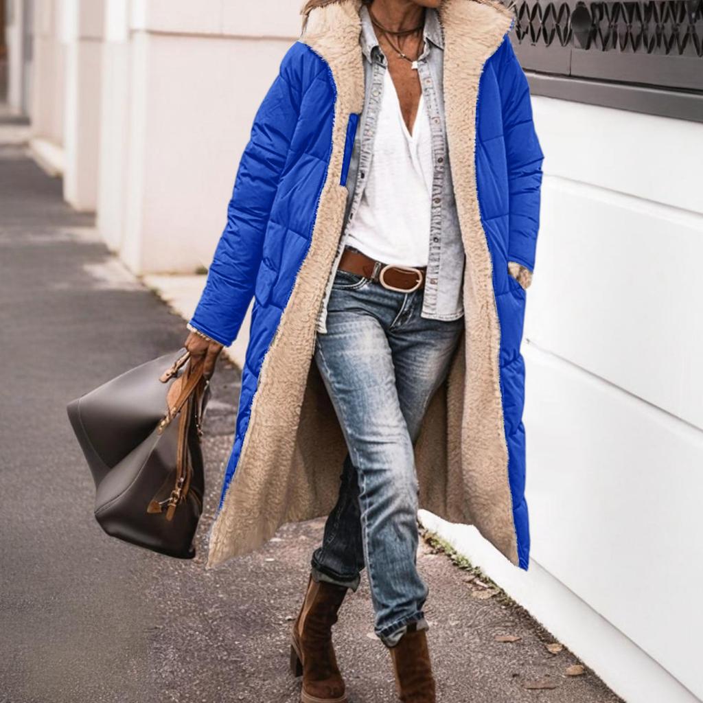 Women's Fashion Casual Warm Solid Color Hooded Cotton Jacket Long Sleeve Double-sided Slim Fit Temperament Cardigan Top Jacket