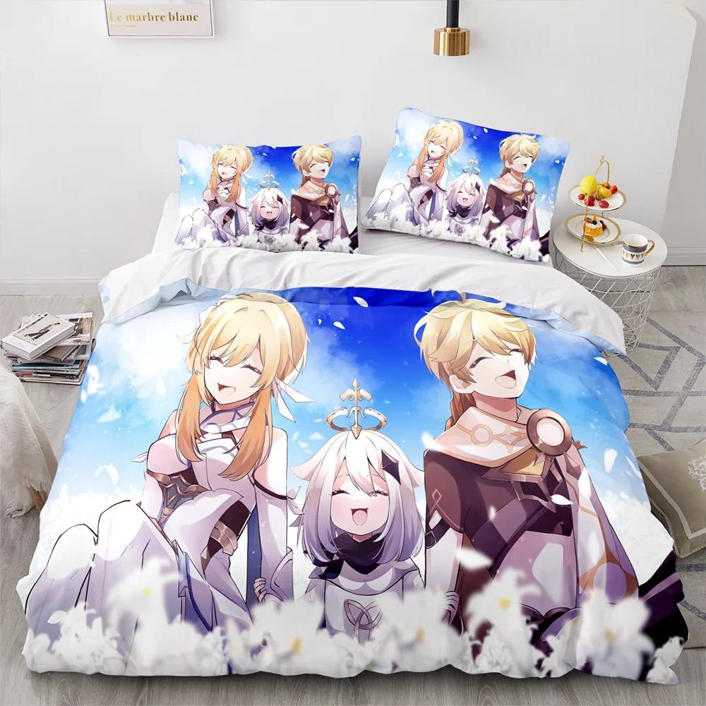 Комплект постельного белья Genshin Impact Single Twin Full Queen King Size Game Anime Bed Set Aldult Kid Bedroom Duvetcover Sets 3D Anime 058