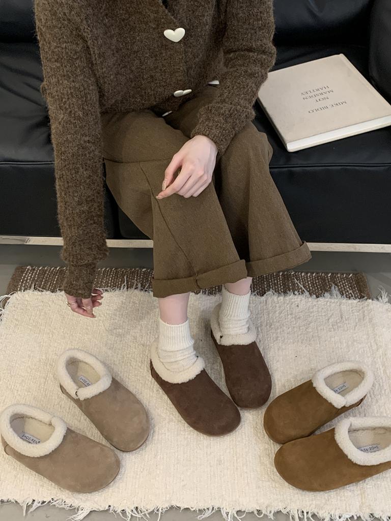 2025 Winter Warm Snow Shoes Cowhide Lamb Wool Piled Inner Heightening Wool Shoes Plush Boken Shoes Outer Wear