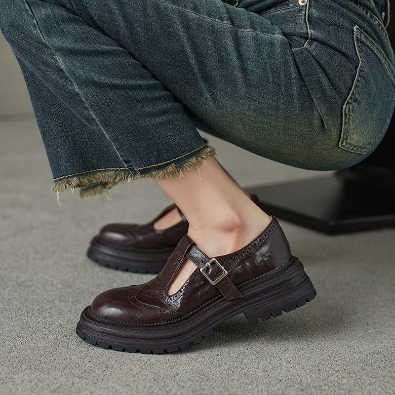 Модная ретро женская обувь броги из кожи, весенняя обувь Мэри Джейн с круглым носком и резным узором, женские оксфорды, женская обувь, женская кожаная