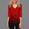 Women's Fashion Lace V Neck Half Sleeves Lace Tops Loose Printed Pullover T-shirt Casual Blouse