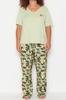 Женский стильный трикотажный пижамный комплект больших размеров с мятным принтом
