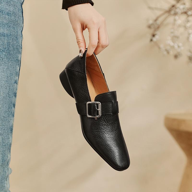 Мода 2025 Новая Мода Туфли Лоферы Женские Туфли Балетки Каблуки Кожа Весна Лето Круглый Носок Повседневные Туфли-Лодочки Женские Черные Размер 34-40