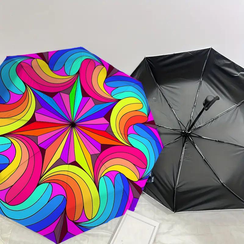1pc Psychedelic Pattern Automatic Open/Close Umbrella with Windproof, 8-Rib Sturdy Canopy, Durable Ribs, Fashionable Design1211A