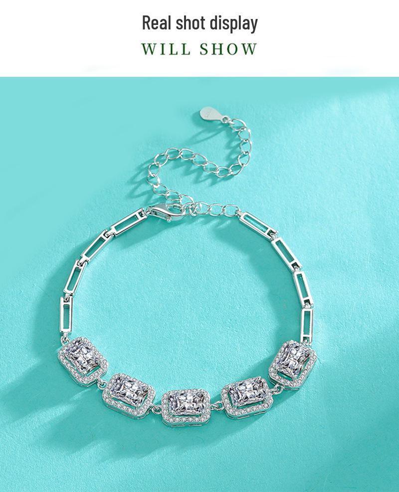 925 Sterling Silver High-End Radiant Moissanite Bracelet for Women - Fashionable Jewelry