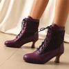 Fashion 2025 Women Victorian Pointed Toe Ankle Boots Leather Lace Hollow Out Punk Lace Up Strange Steampunk High Heel Shoes Size 34-46