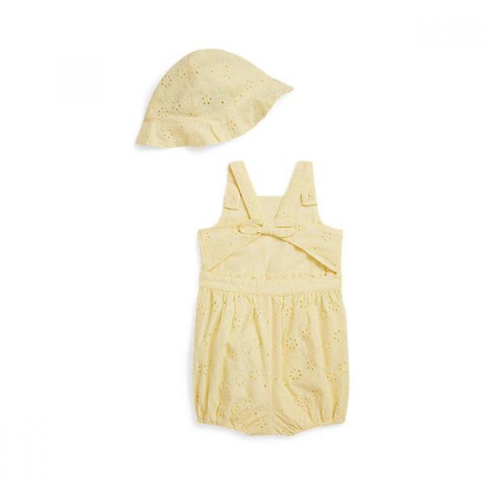 Polo Ralph Lauren Baby Girls Eyelet Cotton Bubble Shortall And Hat Cwpo2stf9s20047700
