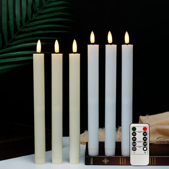 6Pcs Flameless Taper Candles Battery Operated Window Fake Candles with Remote Control Flickering LED Candles for Holiday Wedding Home Decor