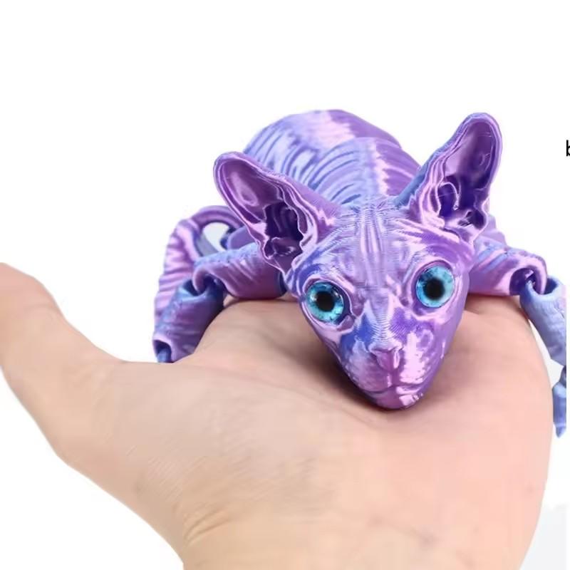 3D-печатная игрушка-животное Сфинкс Реалистичная бесшерстная фигурка Сочлененная кошка Антистресс Игрушка для любителей кошек Коллекционный Декор Игровой элемент для вечеринки