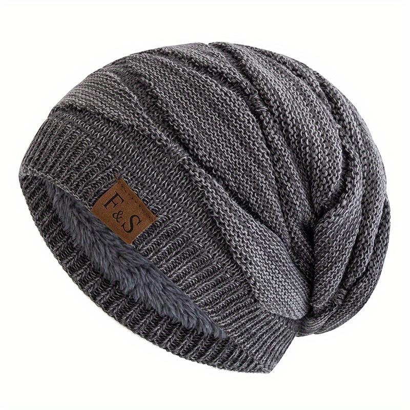 Unisex Slouchy Winter Hats Warm Fleece Lined Beanie Cap Men Women Casual Label Decor Winter Mixed Color Knitted Hats