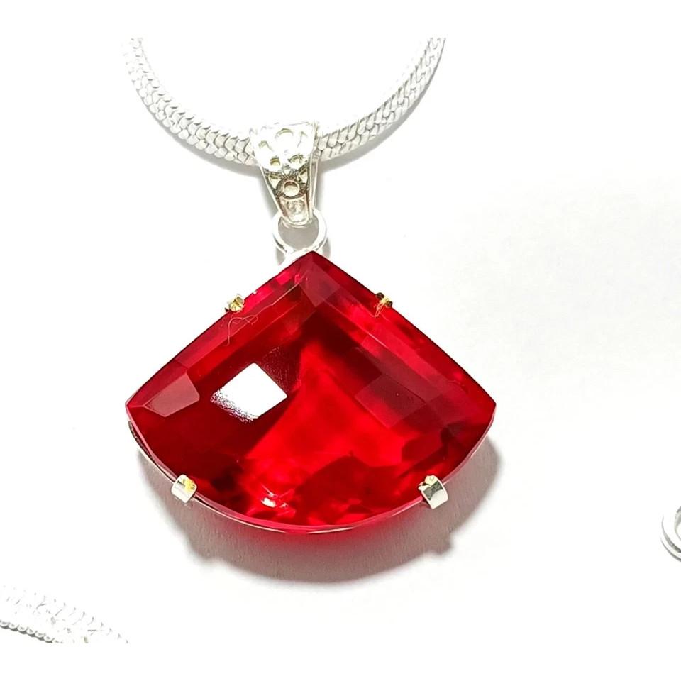 Natural Fancy Red Garnet 24 Ct 925 Sterling Silver Pendant
