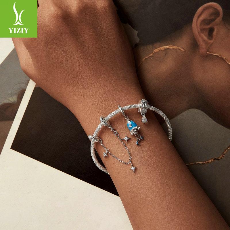 Подвеска-ракета «Синяя звезда луны» своими руками, загадочная вселенная, браслет из серебра S925 с бусинами