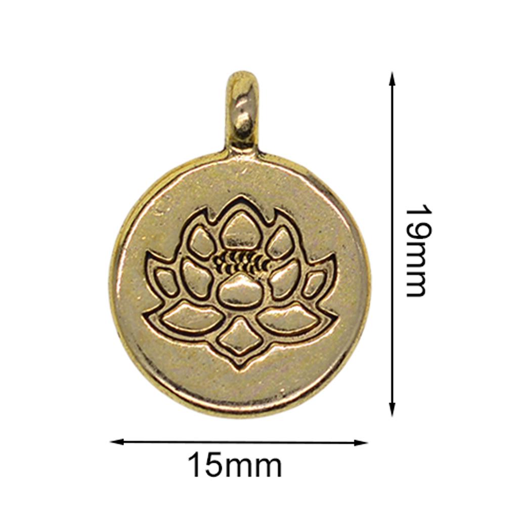 30 шт. винтажные золотые гравированные круглые подвески для йоги с цветком лотоса для самостоятельного изготовления