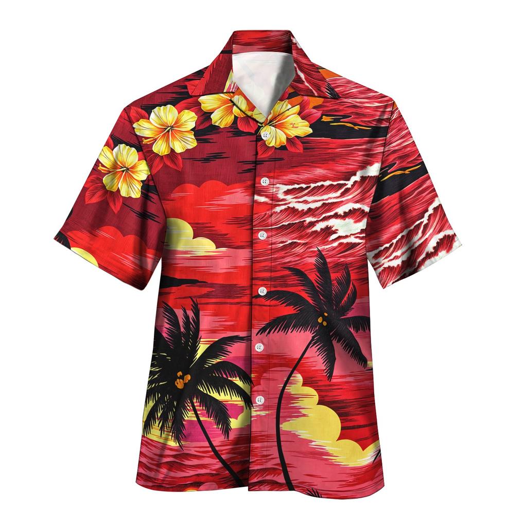 2025 Новая рубашка с принтом Tiki Shirt Men Hawaiian Shirts Mens Retro Mens Plus Size Shirt Casual Short Sleeve Beach Bloose Male Tops