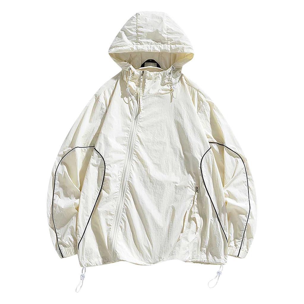 Летняя унисекс модная однотонная тонкая куртка на молнии с капюшоном и солнцезащитным козырьком