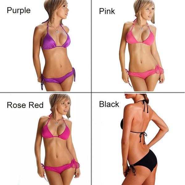 Модный женский комплект бикини, сексуальный сплошной цвет, летний купальный костюм, купальник, повседневная пляжная одежда, бюстгальтер, бикини
