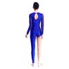 Womens Dance Jumpsuit Sheer Mesh Inserts Long Sleeve Style Keyhole Back Detail Sparkling Rhinestones Bodysuit