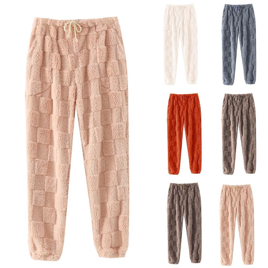 Женские термофлисовые карманы пижамные теплые повседневные брюки домашние пижамные штаны