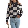 Женский повседневный свитер с длинным рукавом, контрастной клеткой и открытыми плечами