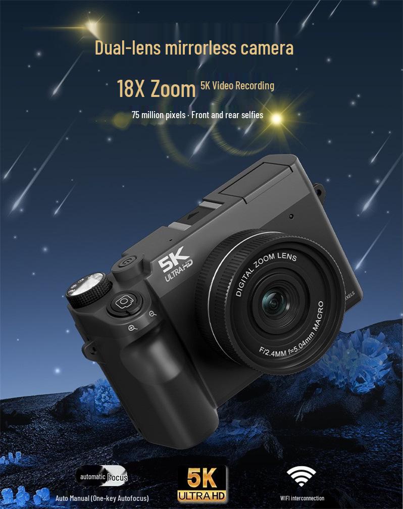 WD07 Retro Mirrorless Camera: 75MP 5K HD, Dual Front & Rear Cameras, Beauty Selfie