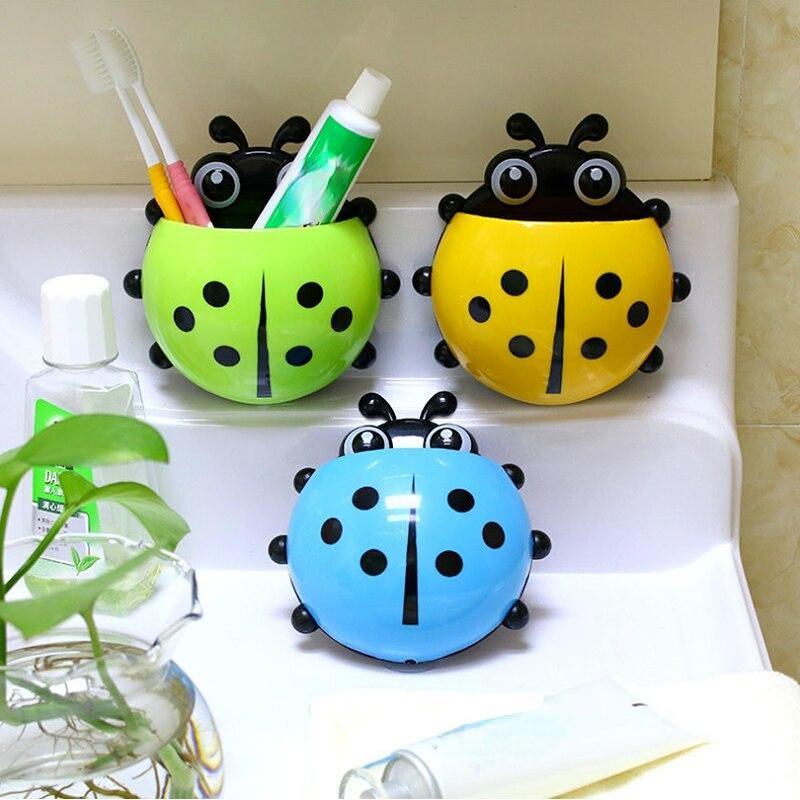 1pcs Ladybug Animal Insect Toothbrush Holder Bathroom Cartoon Toothbrush Toothpaste Wall Suction Holder Rack Container Organizer