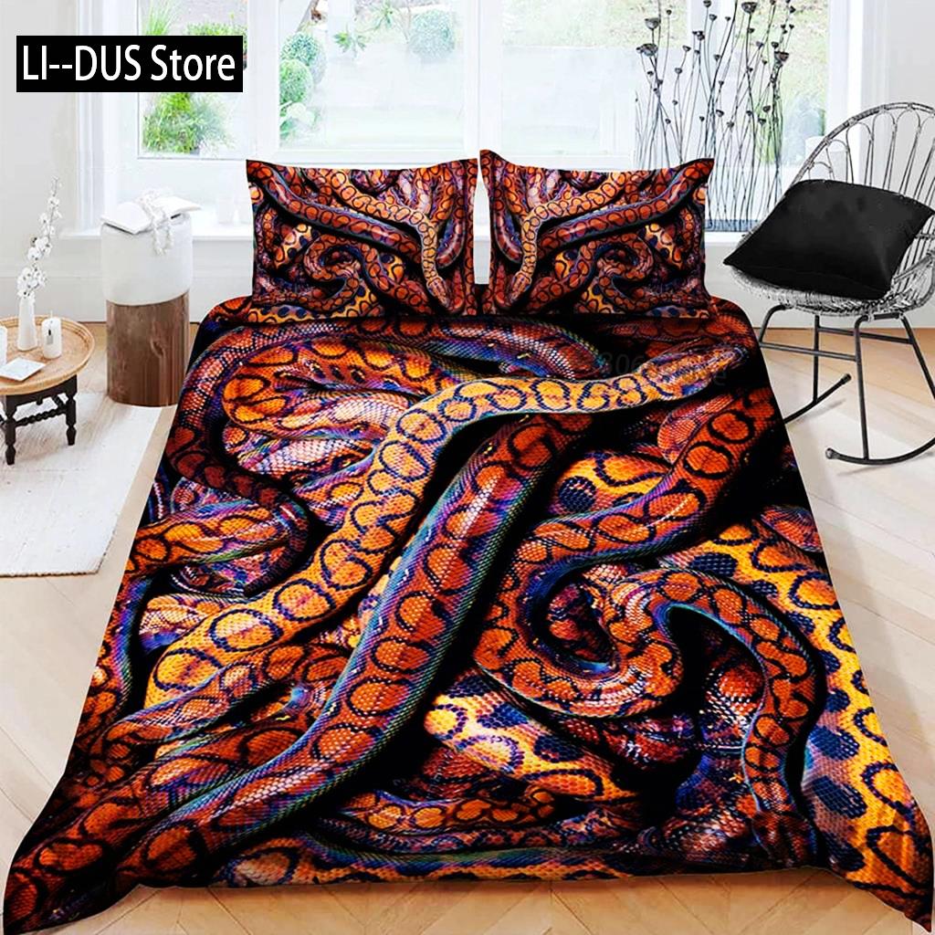 Комплект постельного белья со змеиным рисунком, комплект постельного белья с зеленым рисунком из микрофибры, постельное белье с изображением животных для мальчиков и мужчин, двуспальное одеяло размера «king-size»