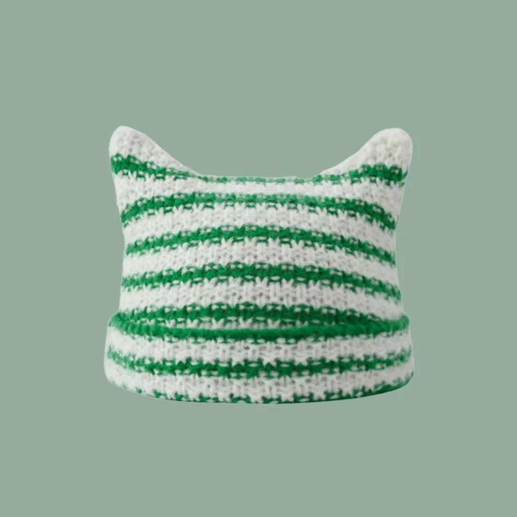 Новая японская уличная одежда Harajuku Beanie Little Devil полосатая вязаная шапка для женщин и девочек осень-зима милая шапка с кошачьими ушками