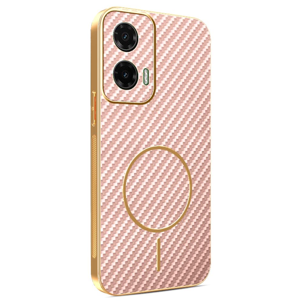 For Motorola Moto G35 5G Phone Case Carbon Fiber Textured Electroplated TPU Back Cover