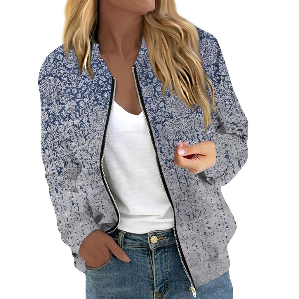 Женская куртка с длинным рукавом, легкая, на молнии, укороченная, с цветочным принтом, верхняя одежда, повседневная, стеганая куртка с карманами