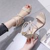 Модные универсальные студенческие римские сандалии на толстом каблуке женские 2025 новые ins высокая ценность пряжка на одном слове высокие каблуки