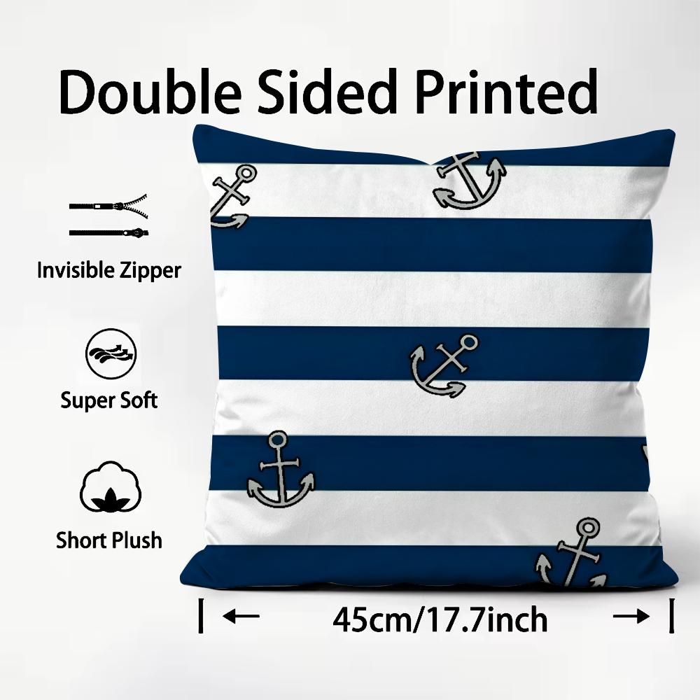 Navy Patterns Luxury Cushion Cover Plush Fabric Soft DoubleSided Printed Sofa Warm Winter Home Child Gift Pillow Case