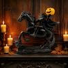 Pumpkin Lantern Figurine Headless Horseman Statue with Pumpkin, Horror Knight Holding Spooky Window Display Ornament, Halloween Horse Sculpture Decor