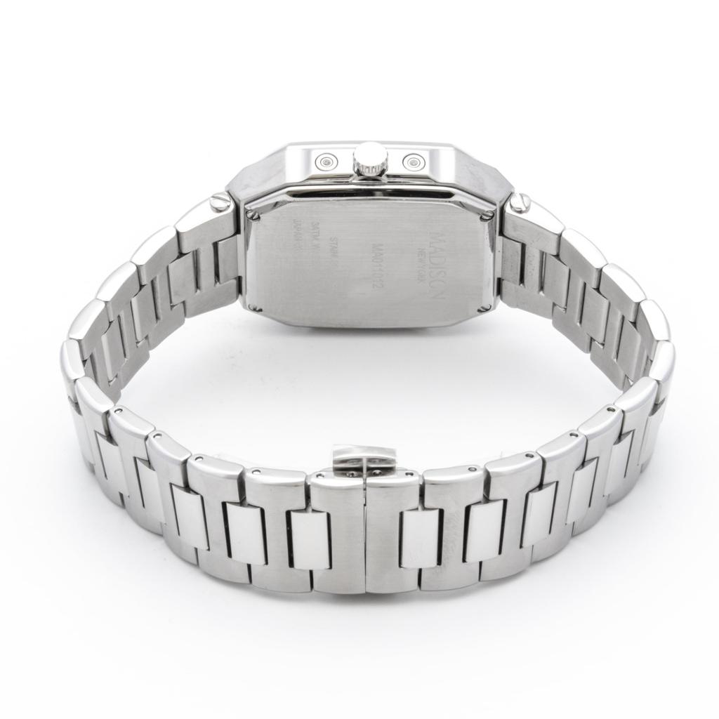 Часы 3 ATM Водонепроницаемые Madison New York Кварцевые с винно-красным циферблатом и ремешком из нержавеющей стали Fifth Avenue Мужские MA011012-5