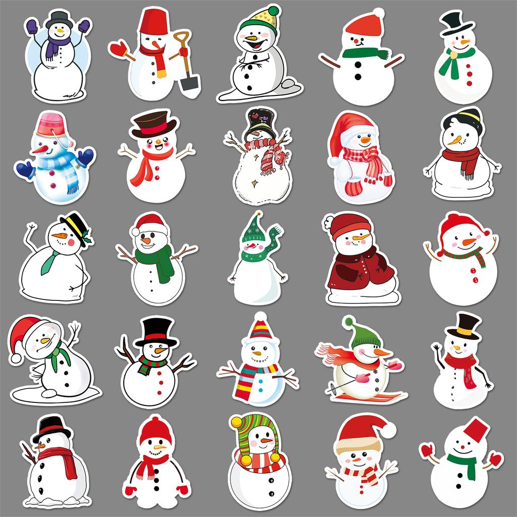 50 Snowman Doodle Cartoon Christmas Fresh Children's DIY Mobile Suitcase Stickers Waterproof